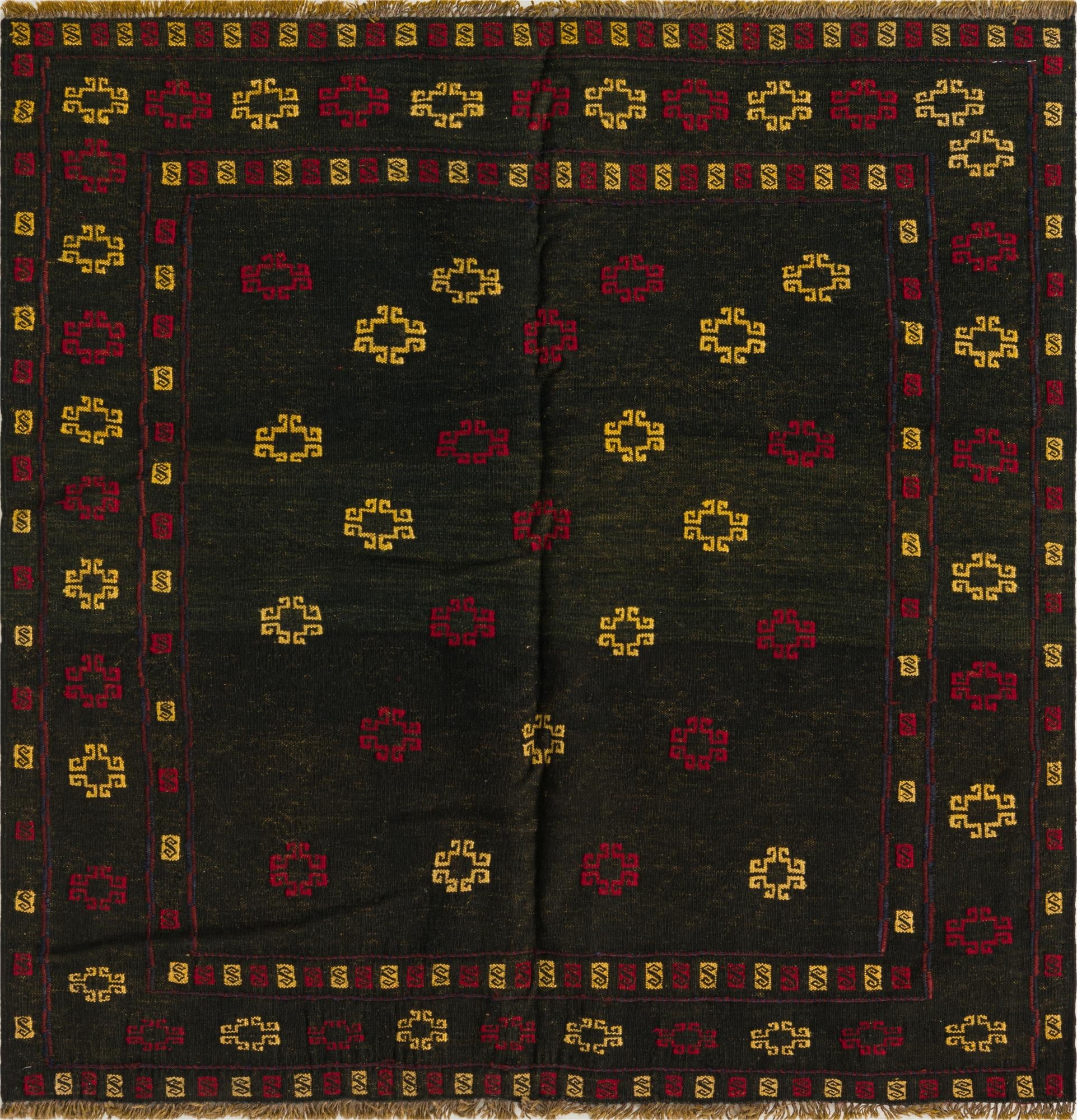 4' 3 x 4' 5  Hand Knotted Sumak Wool Square Rug