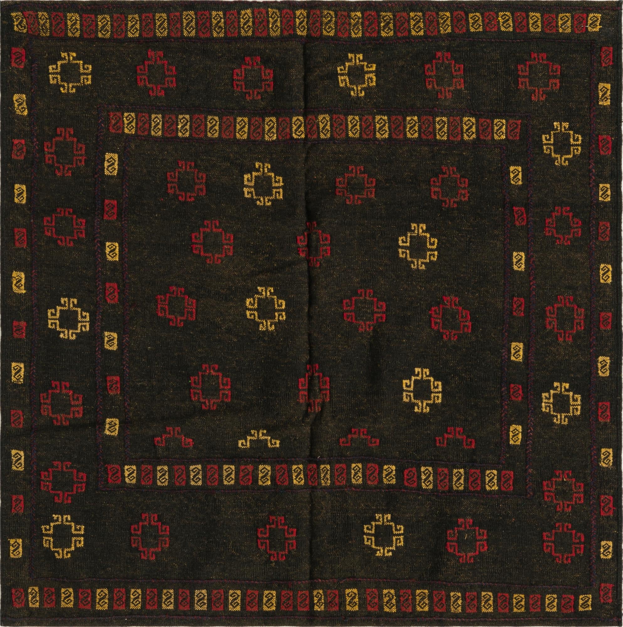 3' 9 x 3' 10  Hand Knotted Sumak Wool Square Rug