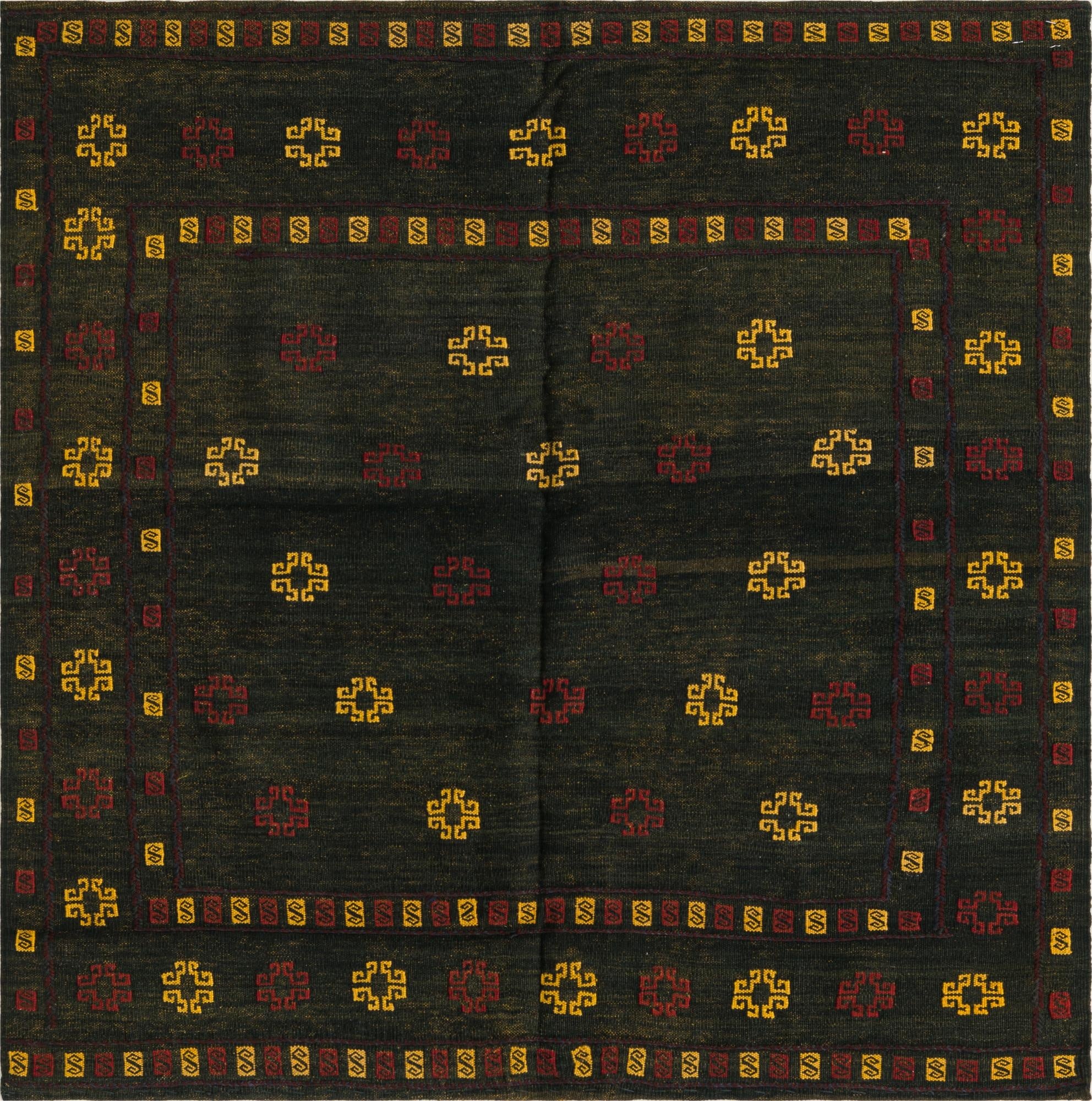4' x 4'  Hand Knotted Sumak Wool Square Rug