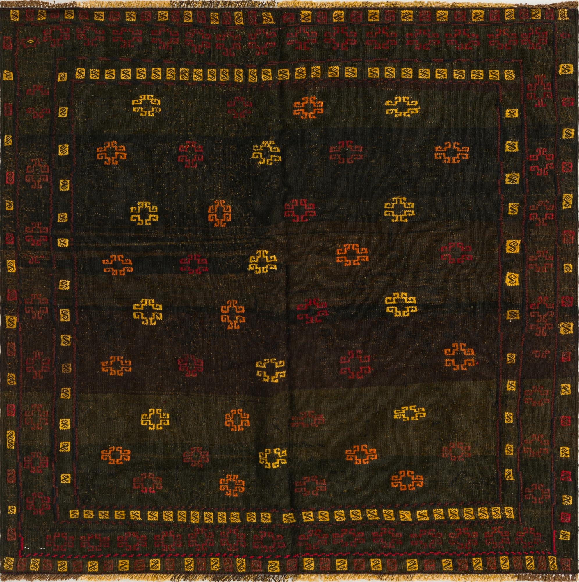 4' 3 x 4' 4  Hand Knotted Sumak Wool Square Rug