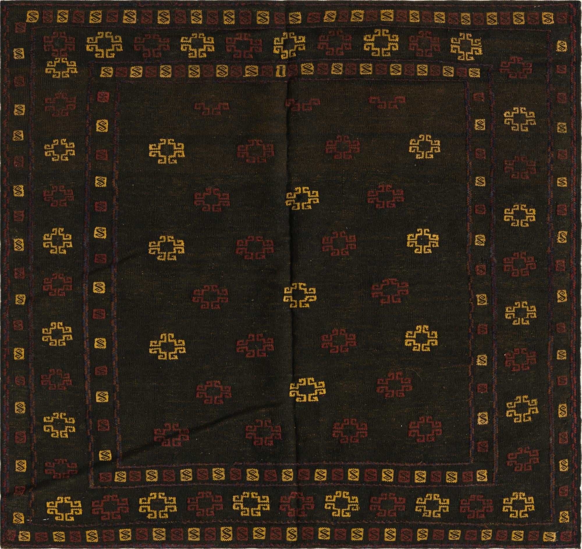 4' x 4' 3  Hand Knotted Sumak Wool Square Rug