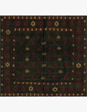 4' 3 x 4' 5 Hand Knotted Sumak Wool Square Rug