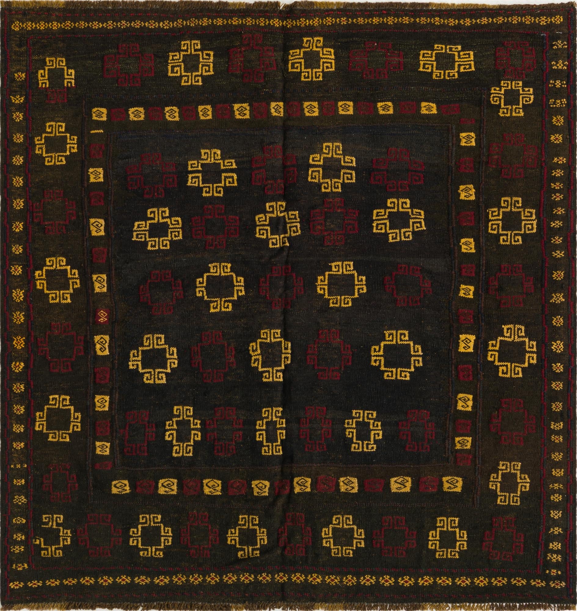 4' 3 x 4' 6  Hand Knotted Sumak Wool Square Rug