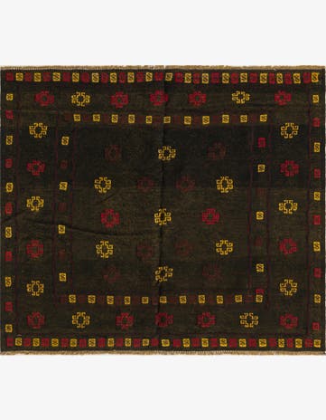 3' 10 x 4' 4 Hand Knotted Sumak Wool Square Rug