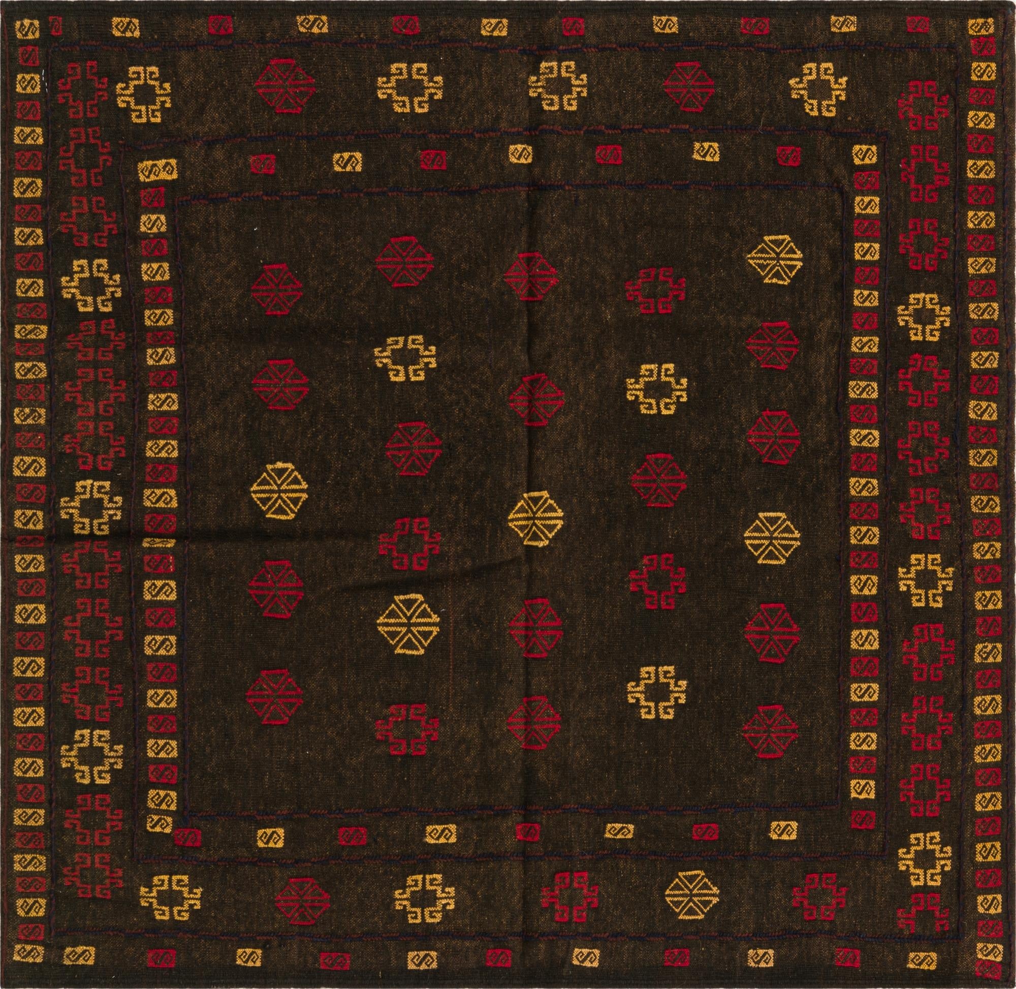4' x 4'  Hand Knotted Sumak Wool Square Rug
