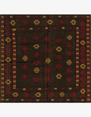 4' x 4' Hand Knotted Sumak Wool Square Rug