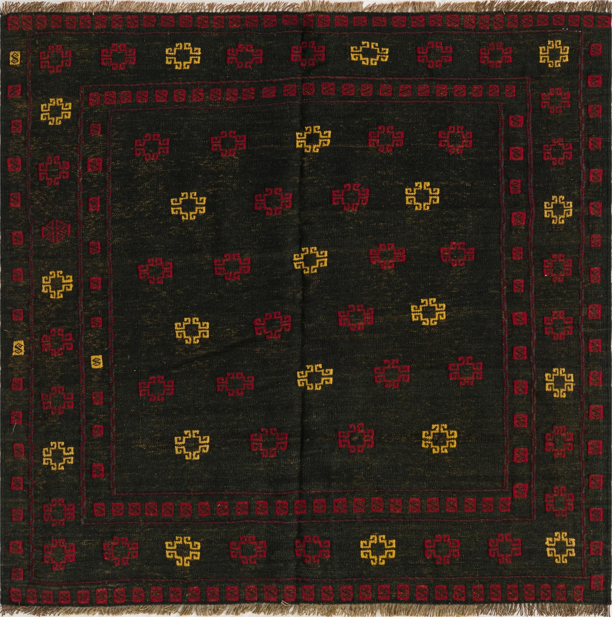 4' 2 x 4' 3  Hand Knotted Sumak Wool Square Rug