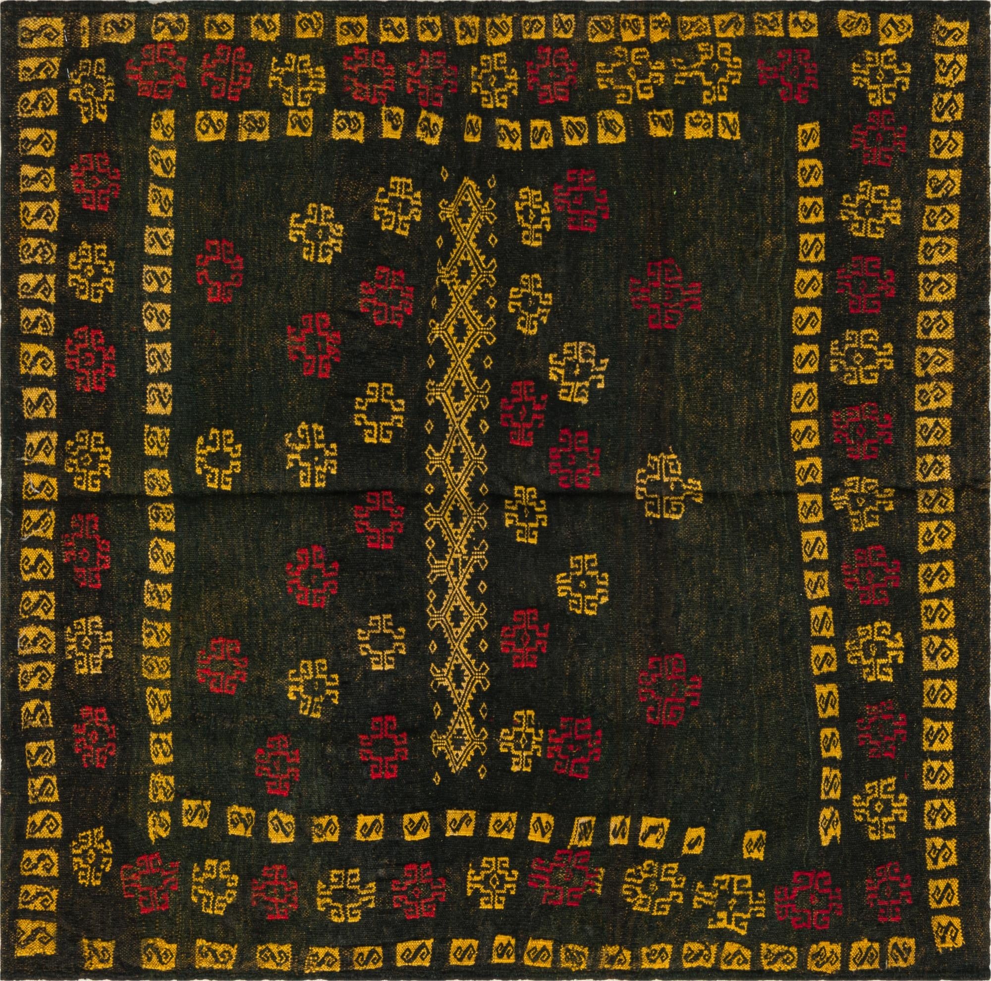 3' 6 x 3' 7  Hand Knotted Sumak Wool Square Rug