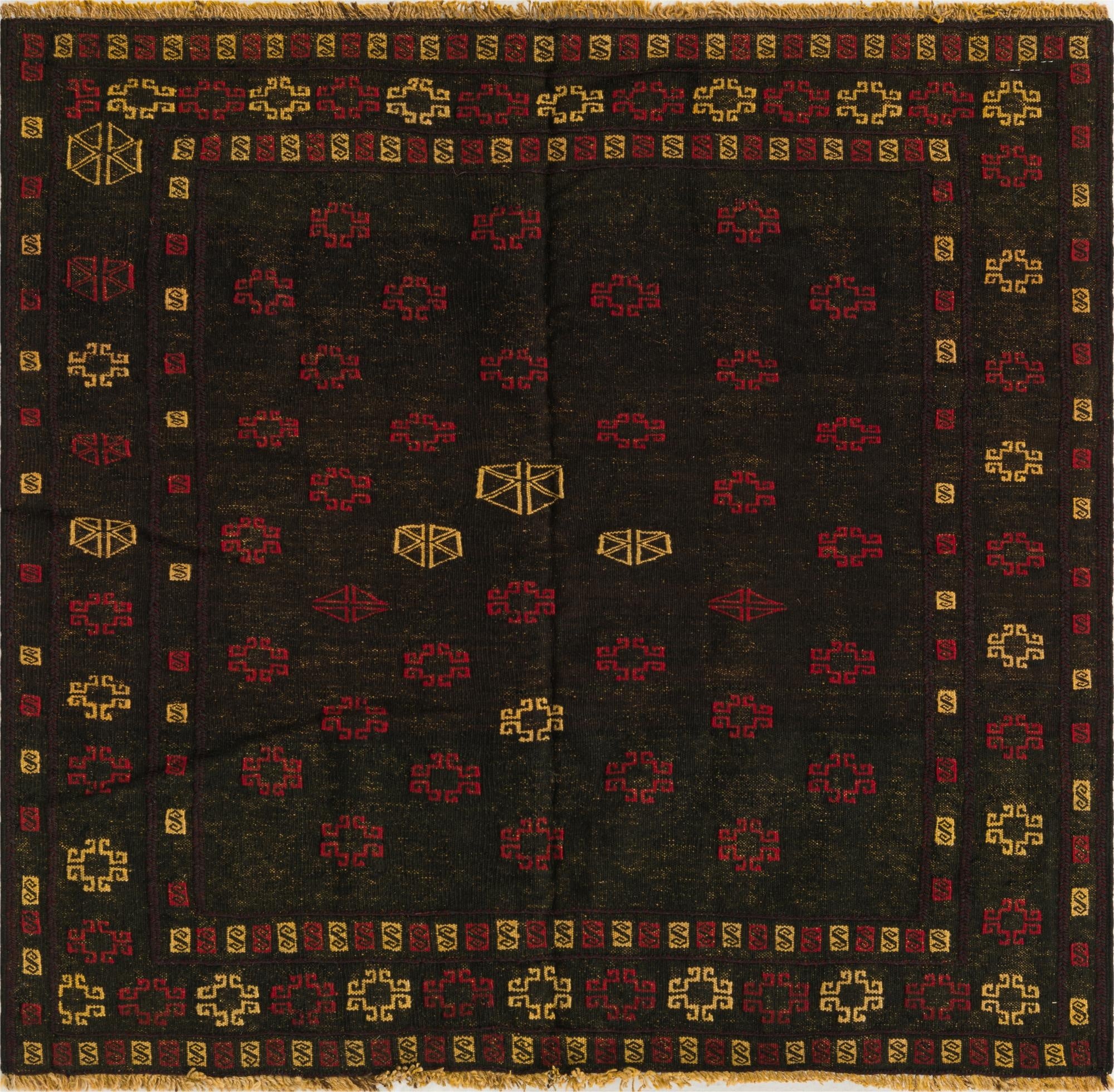 4' 2 x 4' 3  Hand Knotted Sumak Wool Square Rug