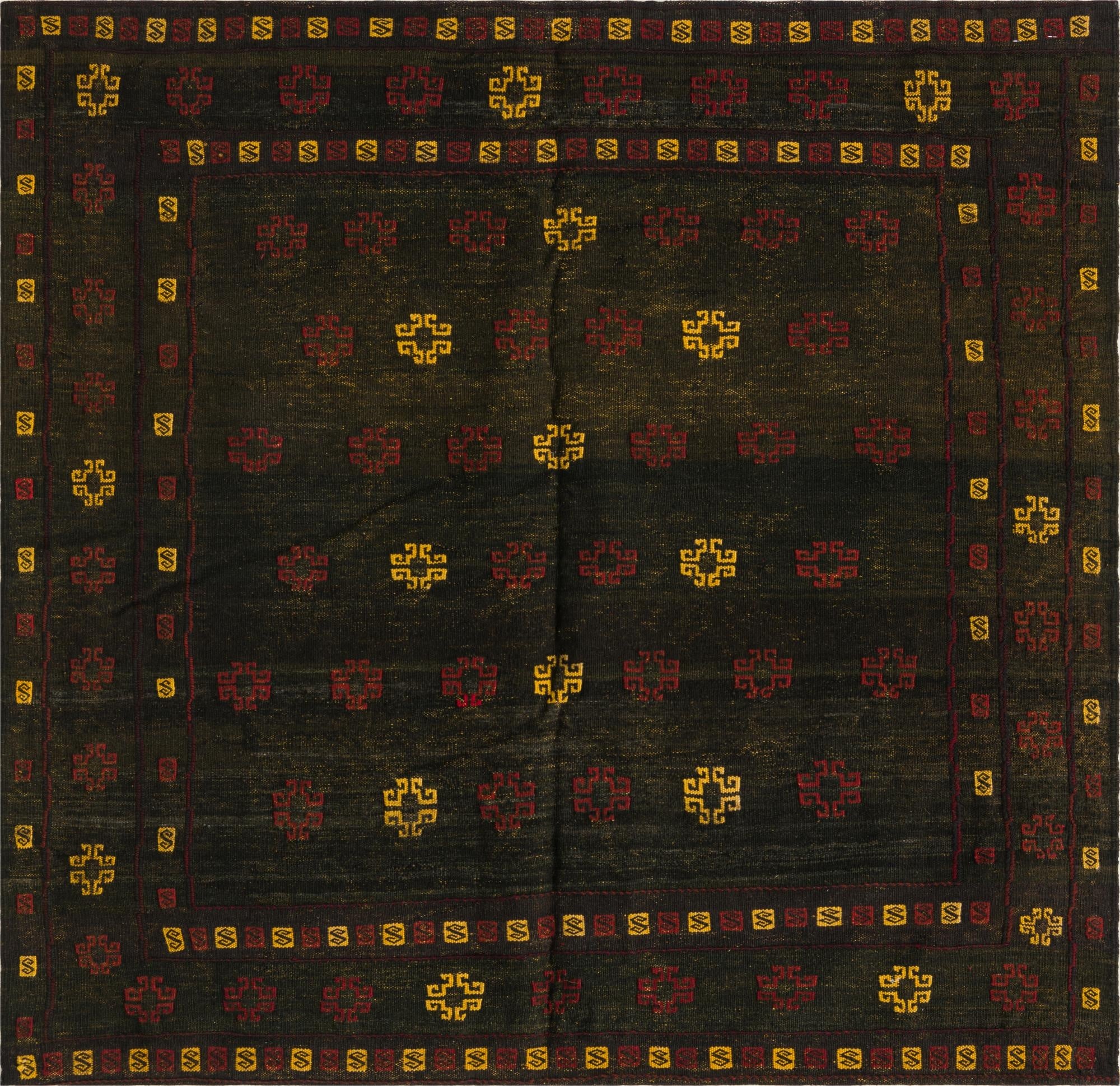 4' 4 x 4' 6  Hand Knotted Sumak Wool Square Rug