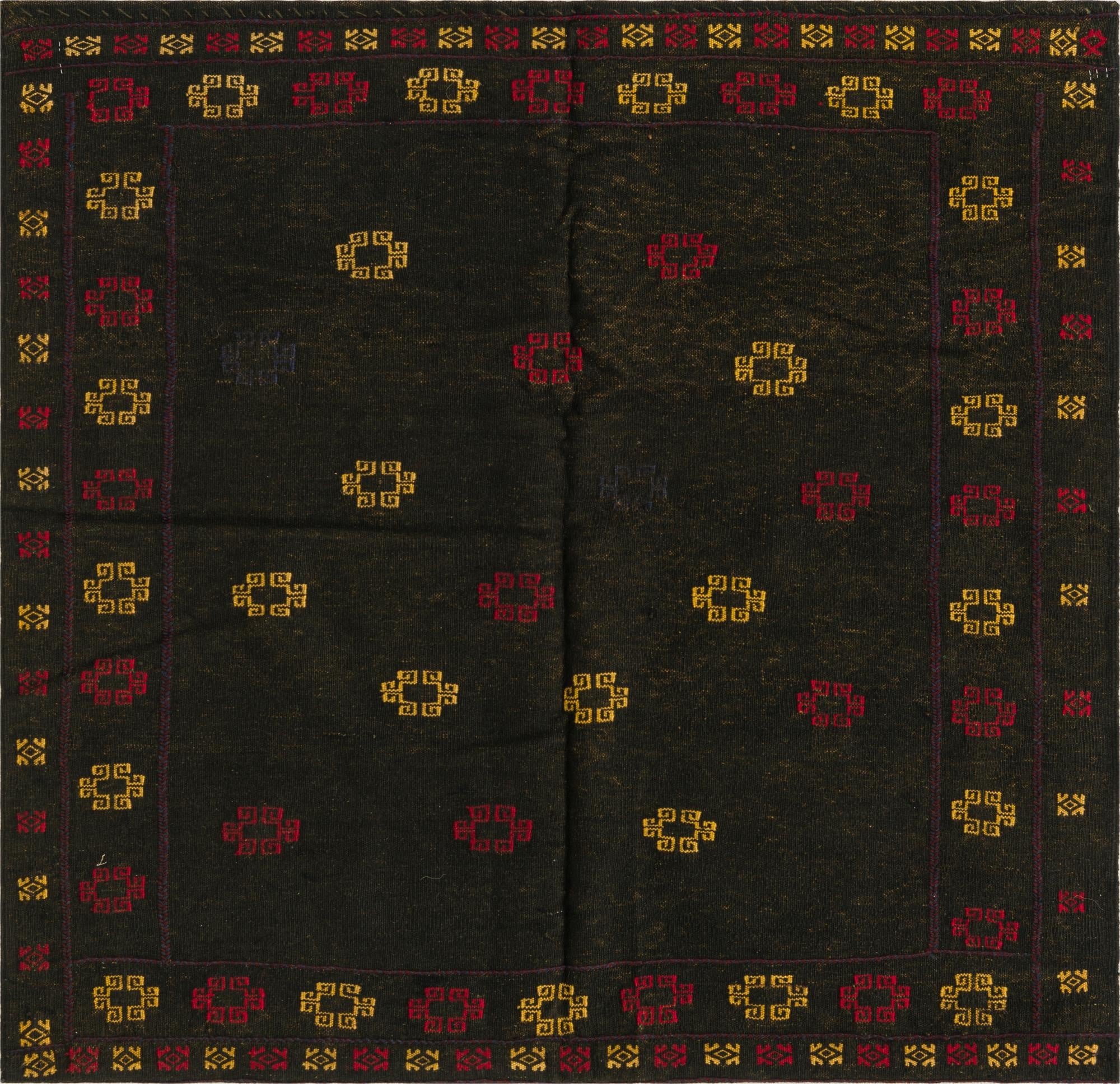 4' 2 x 4' 2  Hand Knotted Sumak Wool Square Rug