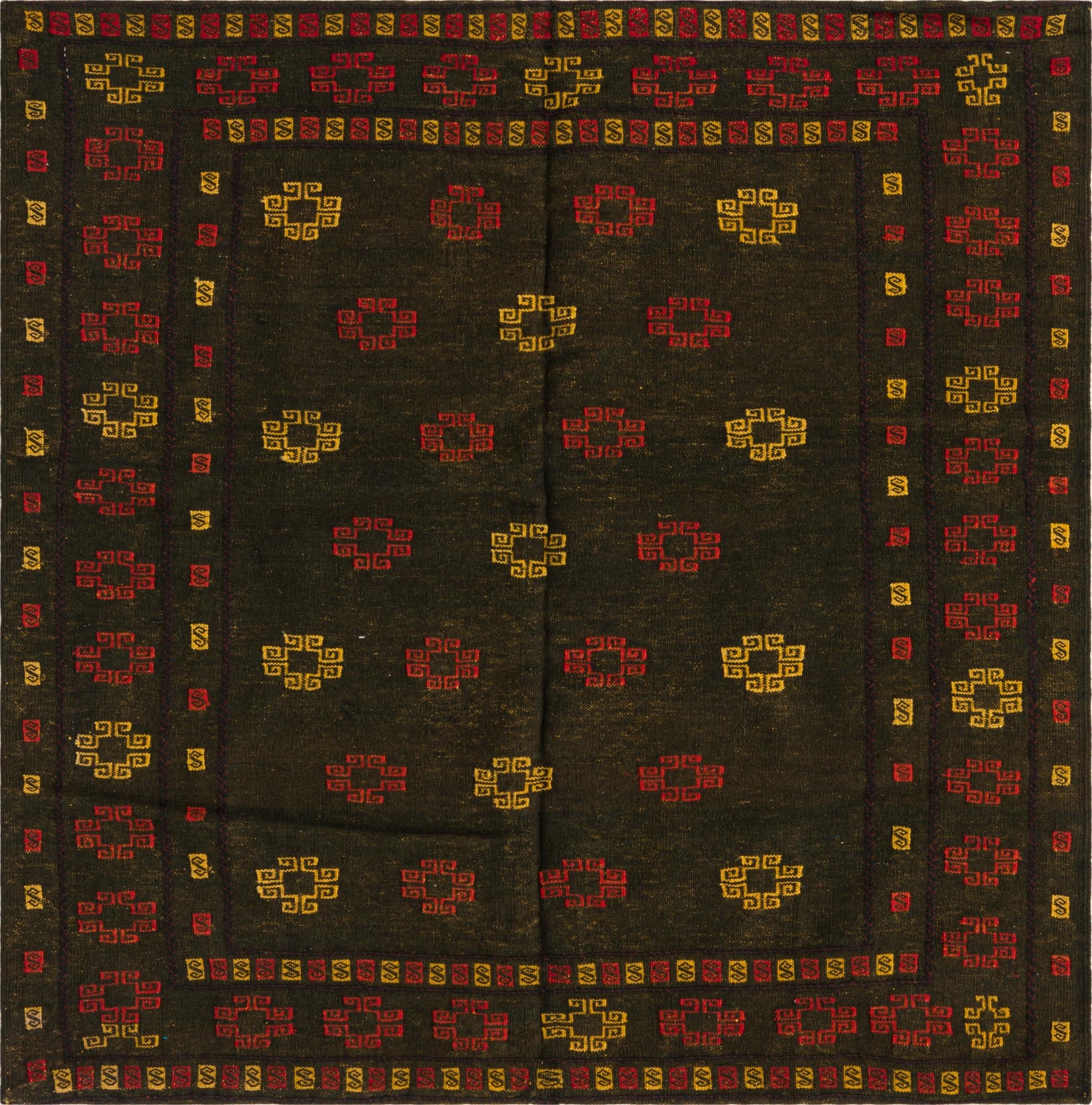 4' 3 x 4' 5  Hand Knotted Sumak Wool Square Rug