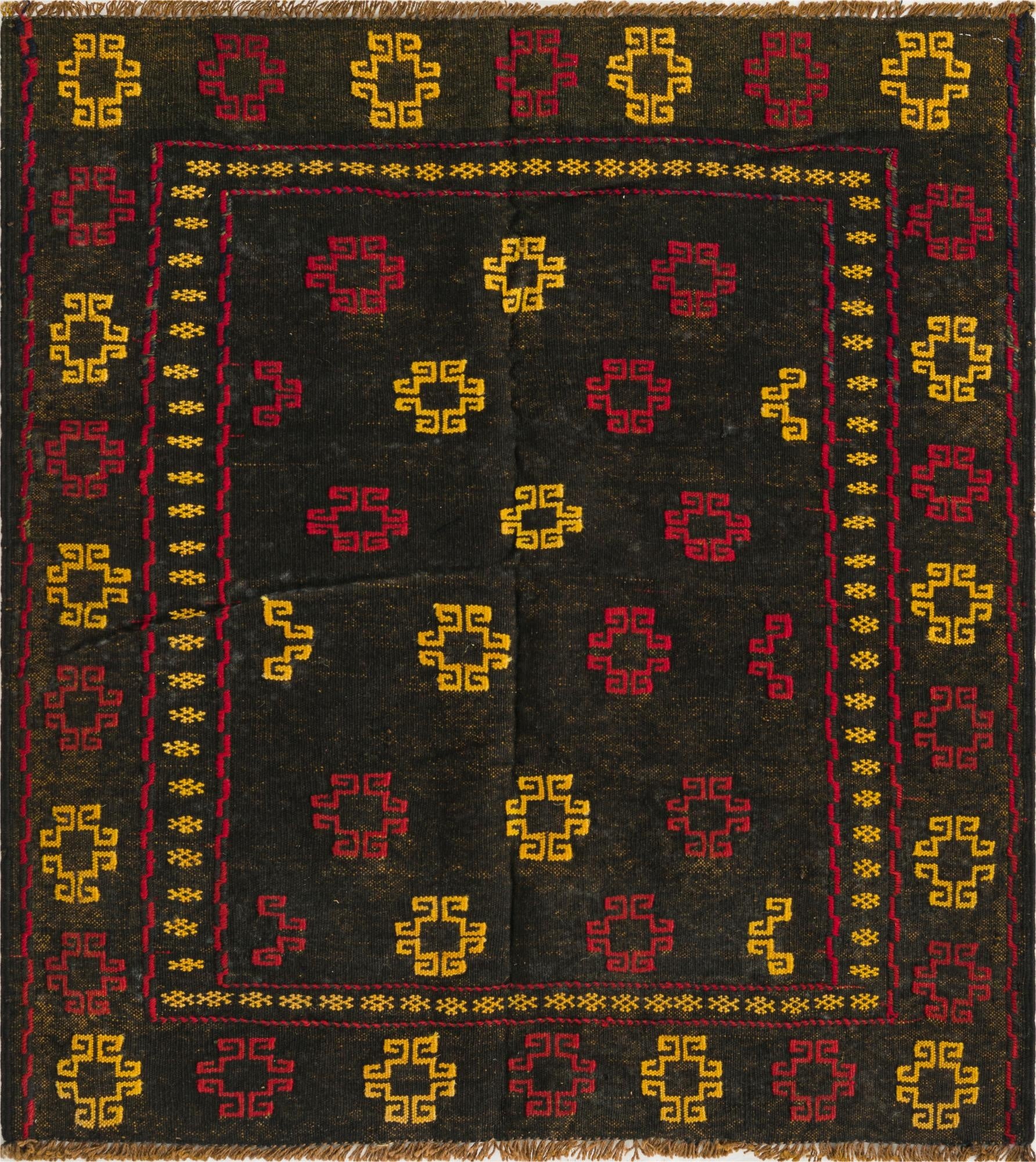 3' 6 x 3' 10  Hand Knotted Sumak Wool Square Rug