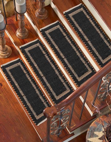 Black Hand Woven Chindi Jute Stair Rug