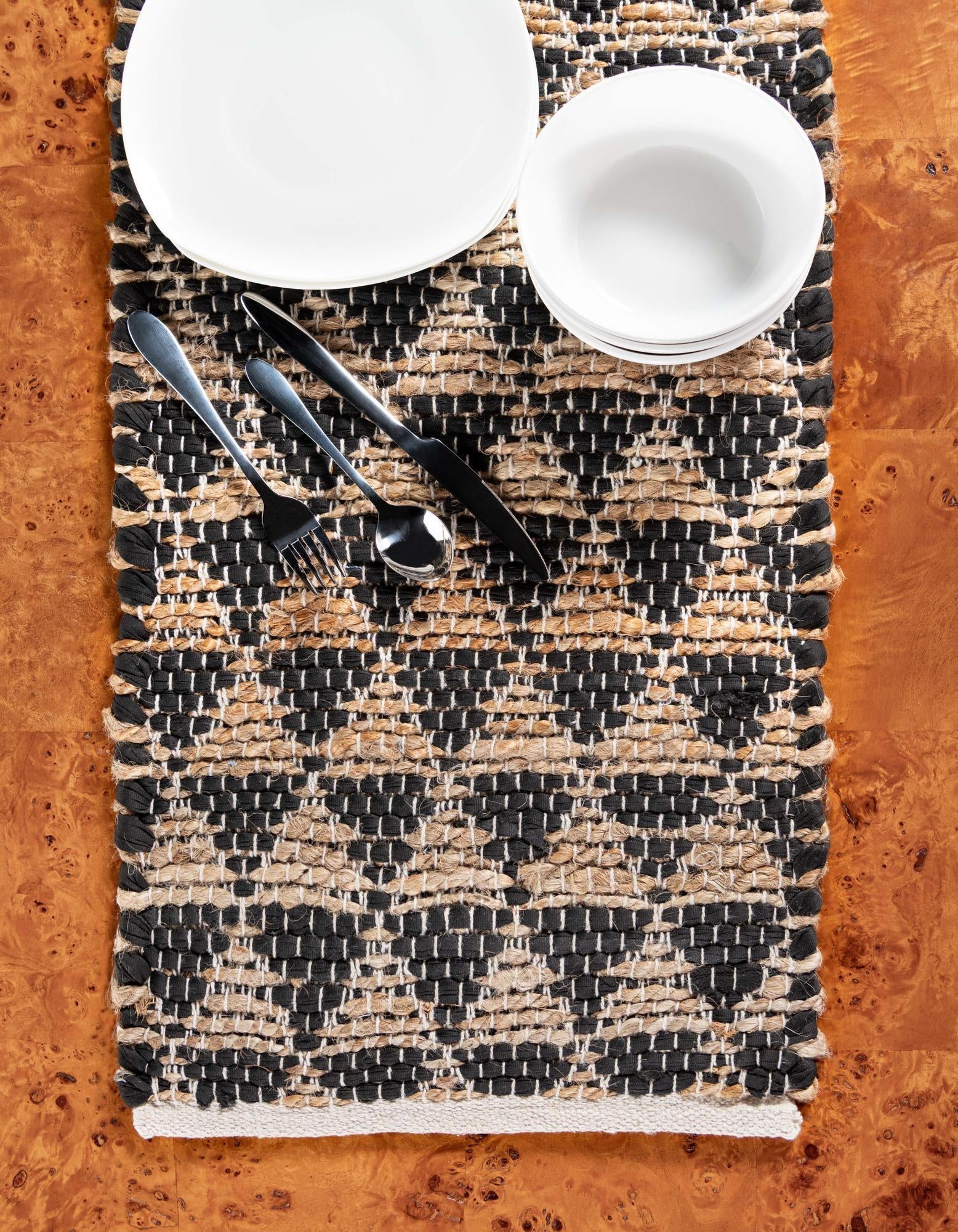 1' 2 x 6' 1 Hand Woven Chindi Jute Table Runner Rug