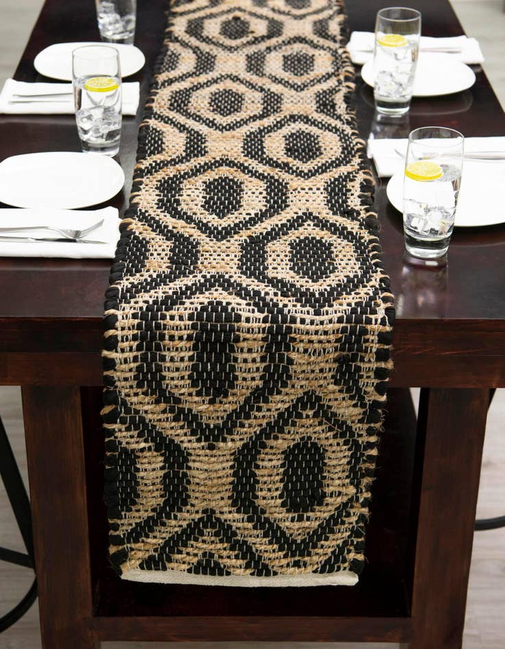 Detail image of 1' 2 x 6' 1  Hand Woven Chindi Jute Table Runner Rug