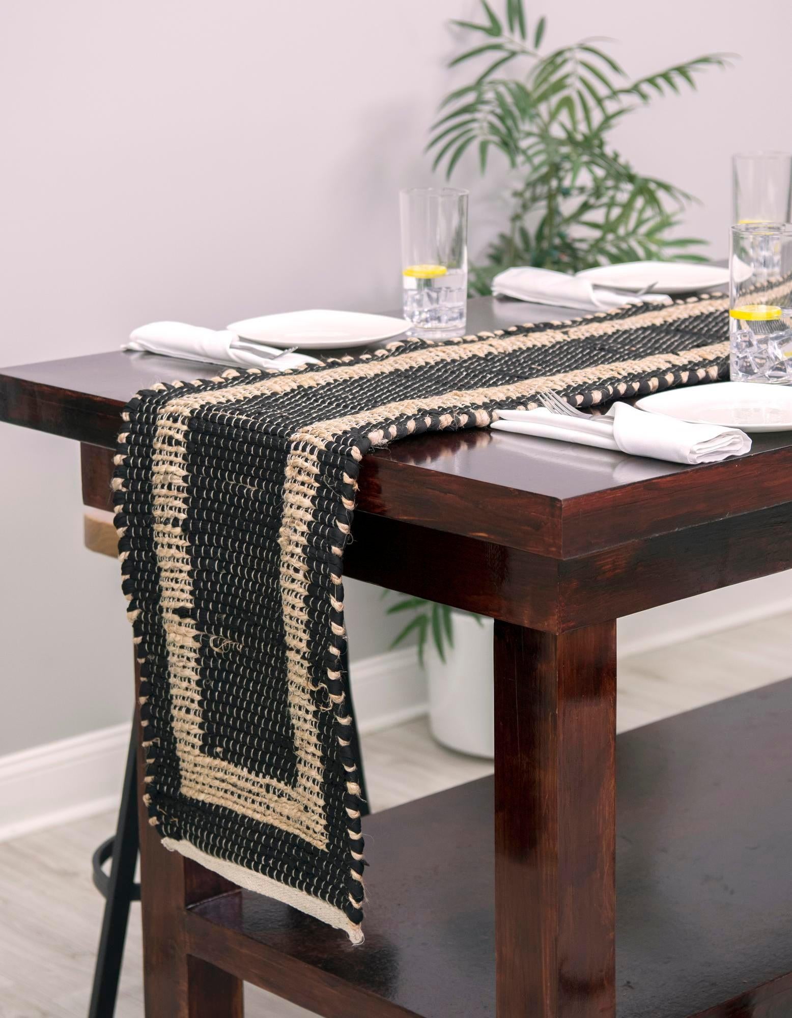 1' 2 x 4' 1 Hand Woven Chindi Jute Table Runner Rug