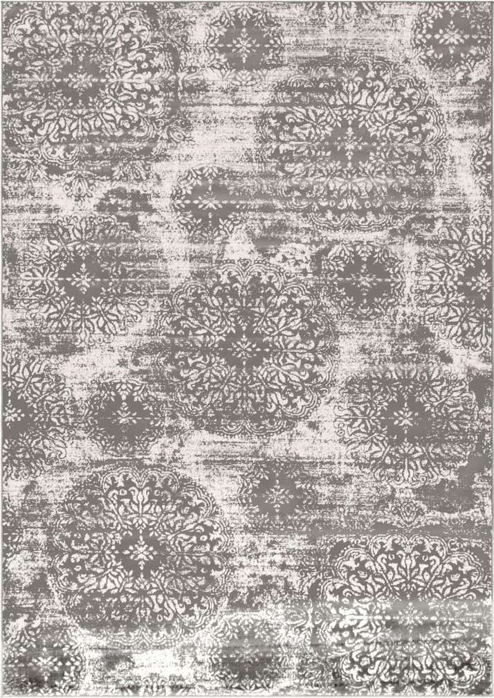 7' x 10' Blakemore · Distressed medallion rug, gray and ivory
