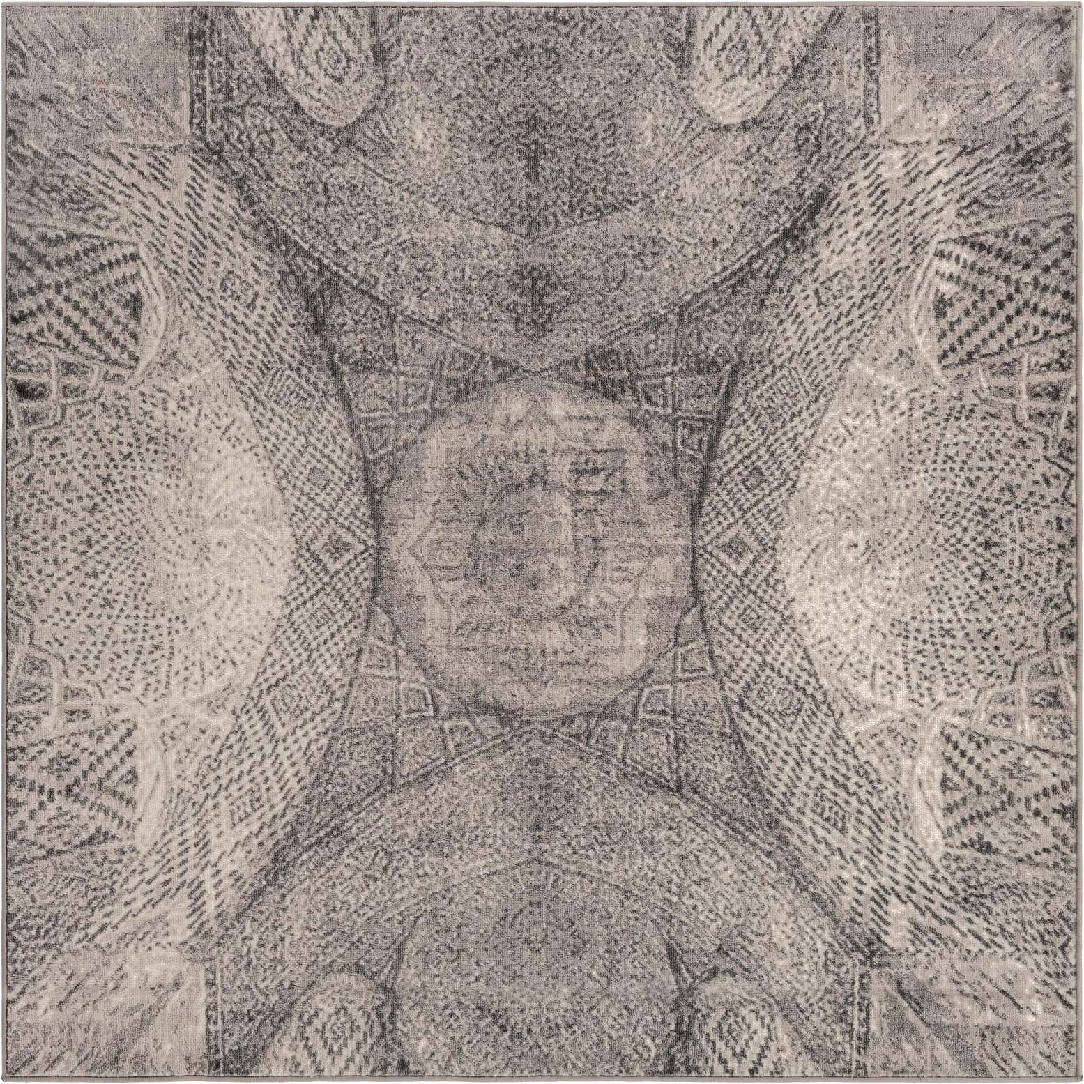 6' x 6' Blakemore · Abstract medallion rug, gray and ivory