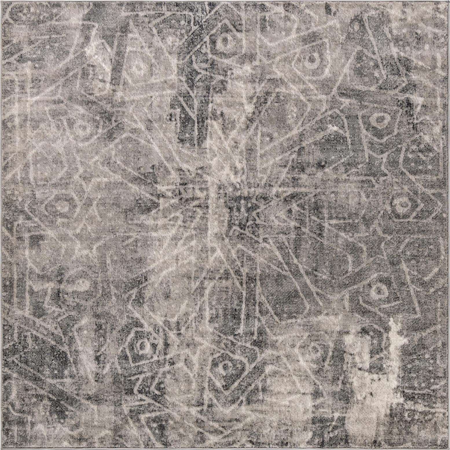 6' x 6' Blakemore · Distressed medallion rug, gray and ivory