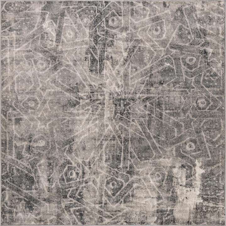 6' x 6' Blakemore · Distressed medallion rug, gray and ivory