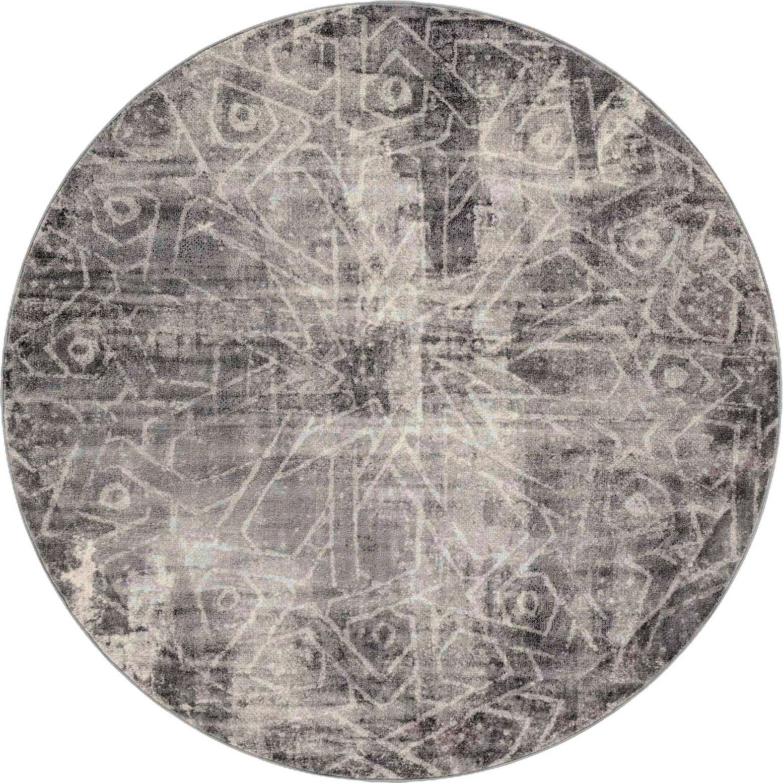 7' x 7' Blakemore · Distressed medallion rug, gray and ivory