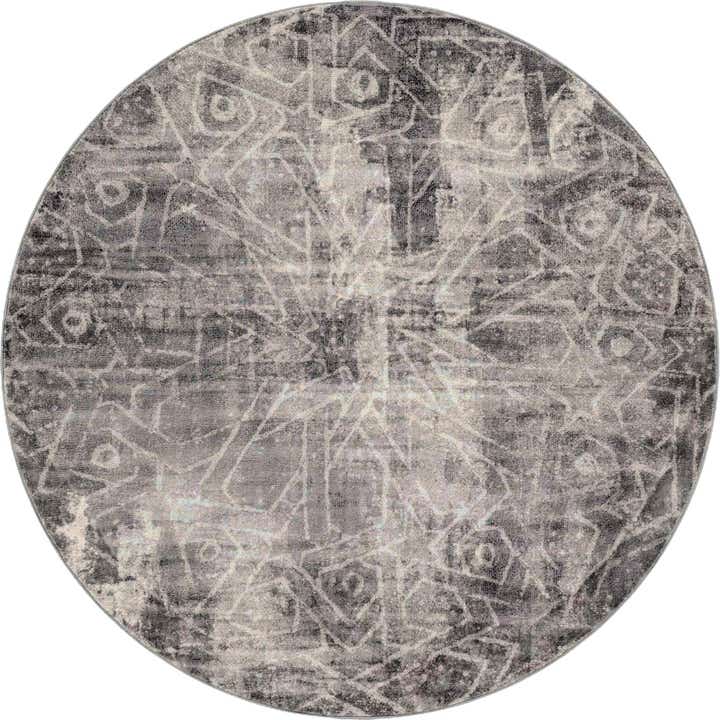 7' x 7' Blakemore · Distressed medallion rug, gray and ivory