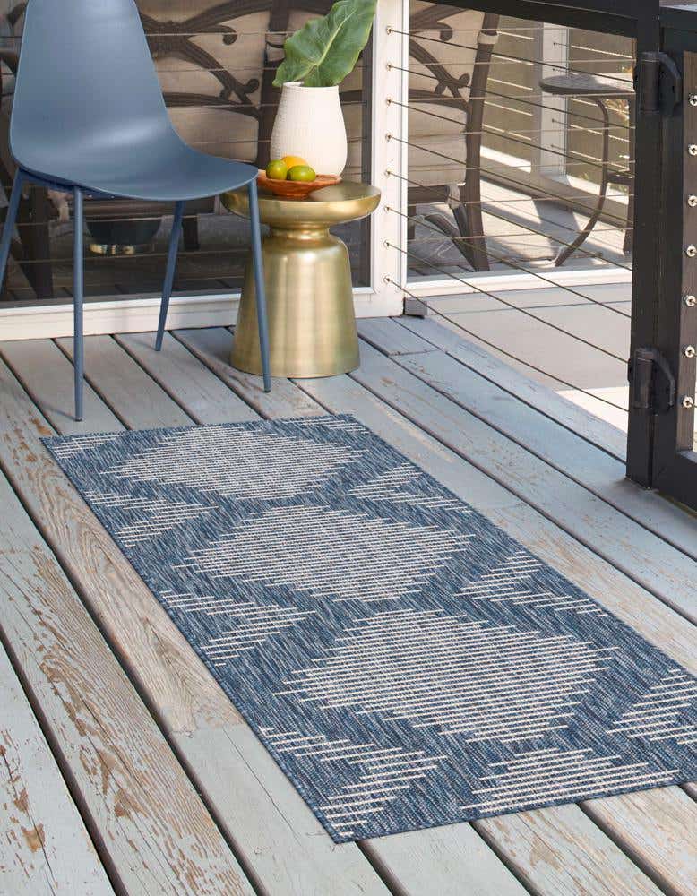 Blue 2' x 5' Outdoor Modern Runner Indoor / Outdoor Rug | OutdoorRugs.com