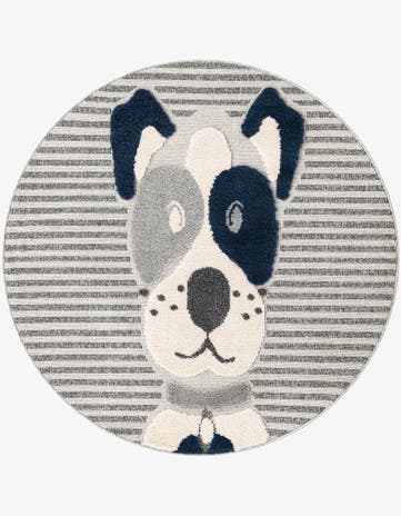 Blue and Gray Whimsy Kids Round Rug