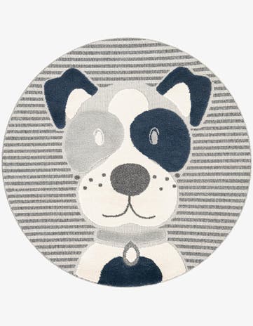 Blue and Gray Whimsy Kids Round Rug