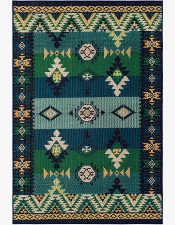 Blue and Green Easy-Clean Baja Indoor / Outdoor Rug