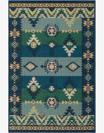 Blue and Green Easy-Clean Baja Indoor / Outdoor Rug