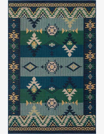 Blue and Green Easy-Clean Baja Indoor / Outdoor Rug