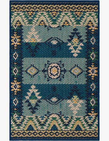 Blue and Green Easy-Clean Baja Indoor / Outdoor Rug