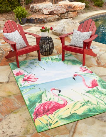 Blue and Green Easy-Clean Jill Zarin Caribbean Indoor / Outdoor Rug