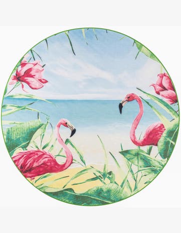 Blue and Green Easy-Clean Jill Zarin Caribbean Indoor / Outdoor Round Rug