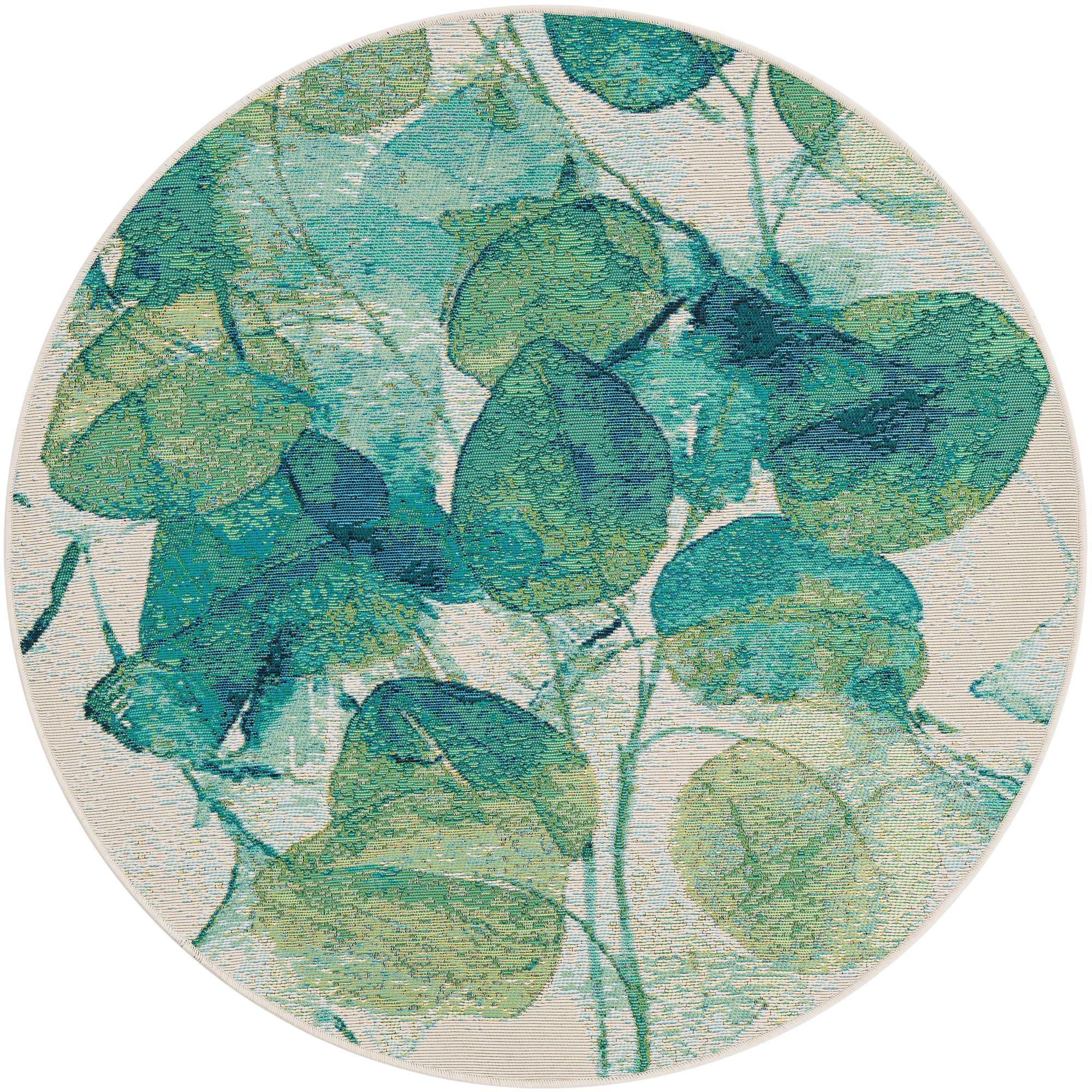 4' x 4' Easy-Clean Botanical Indoor / Outdoor Round Rug
