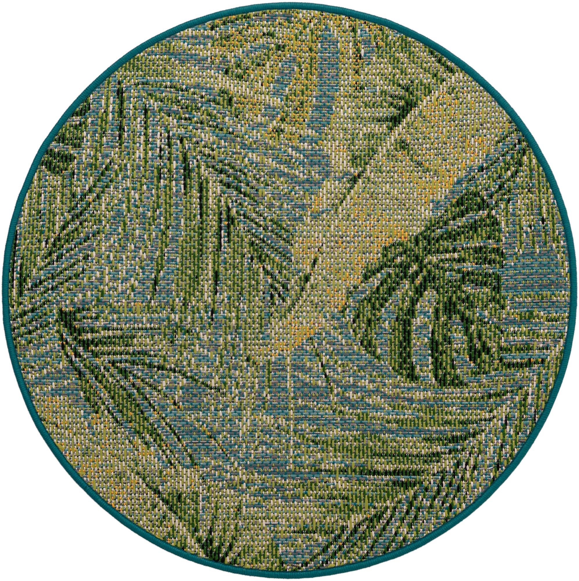 3' x 3' Easy-Clean Botanical Indoor / Outdoor Round Rug