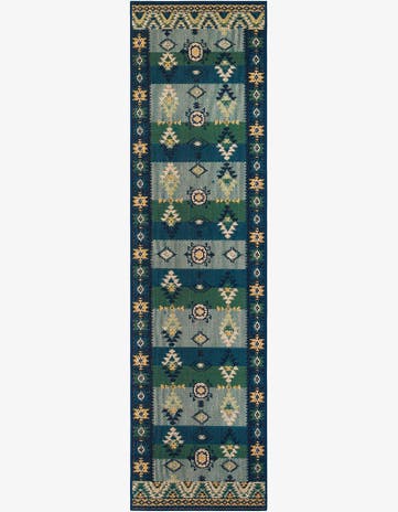 Blue and Green Easy-Clean Baja Indoor / Outdoor Runner Rug