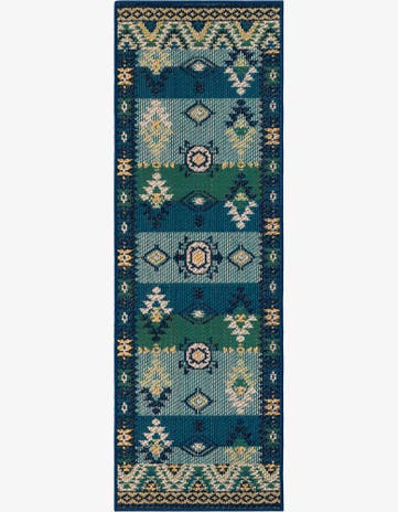 Blue and Green Easy-Clean Baja Indoor / Outdoor Runner Rug