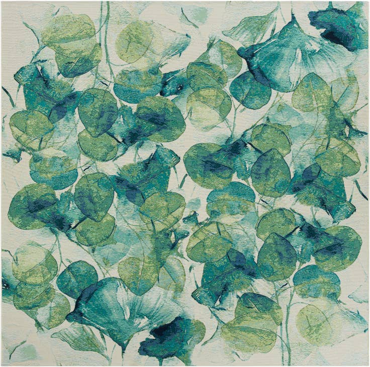 Detail image of 10' x 10' Easy-Clean Botanical Indoor / Outdoor Square Rug