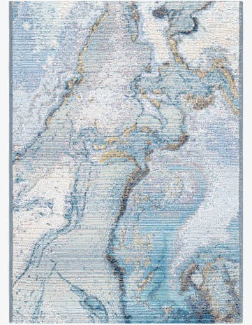 Blue and Ivory Easy-Clean Modern Indoor / Outdoor Rug