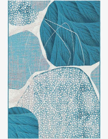 Blue and Ivory Easy-Clean Modern Indoor / Outdoor Rug