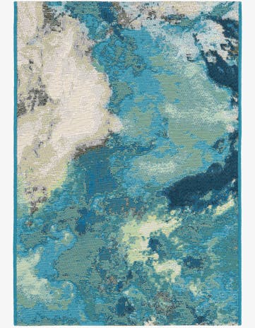 Blue and Ivory Easy-Clean Modern Indoor / Outdoor Rug