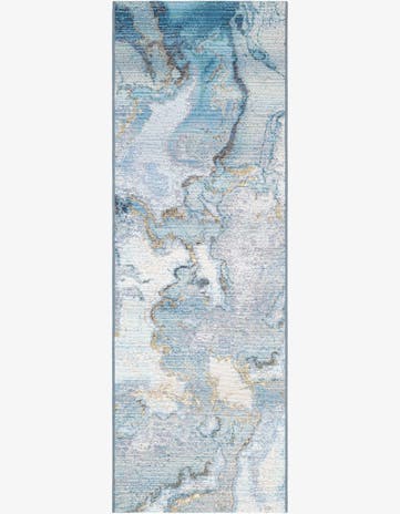 Blue and Ivory Easy-Clean Modern Indoor / Outdoor Runner Rug