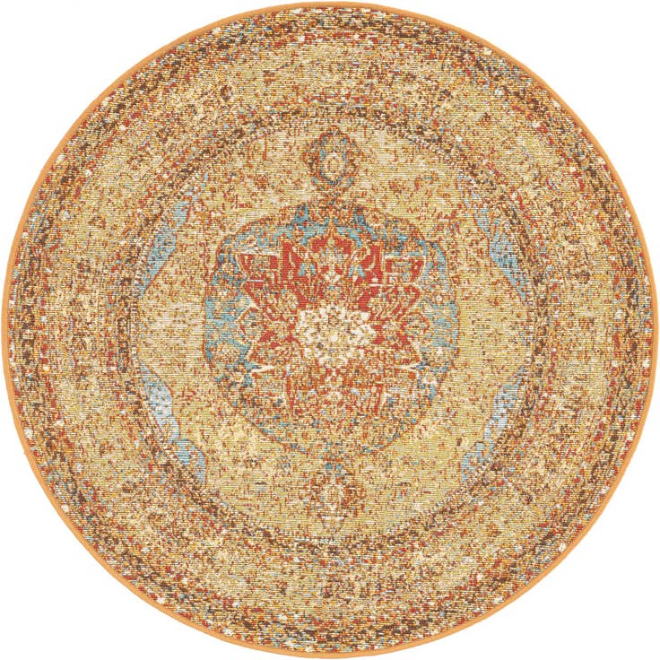 Detailansicht von 100cm x 100cm Leicht zu reinigen Traditional Innen- / Außenbereich Rund Teppich