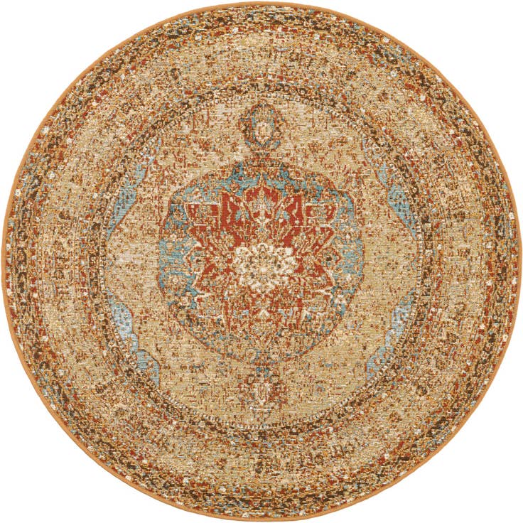 Detail image of 4' x 4' Easy-Clean Traditional Indoor / Outdoor Round Rug