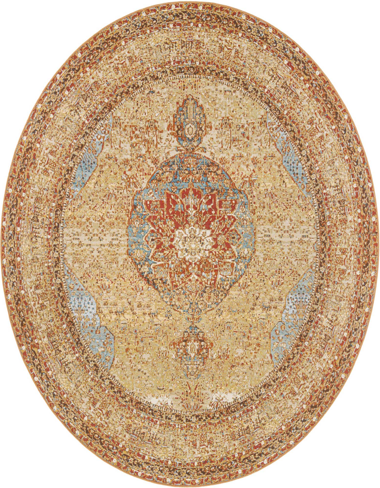 7' 10 x 7' 10 Easy-Clean Traditional Indoor / Outdoor Round Rug