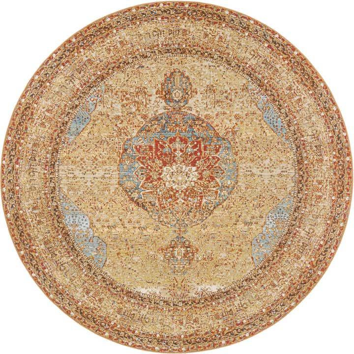 7' 10 x 7' 10 Easy-Clean Traditional Indoor / Outdoor Round Rug