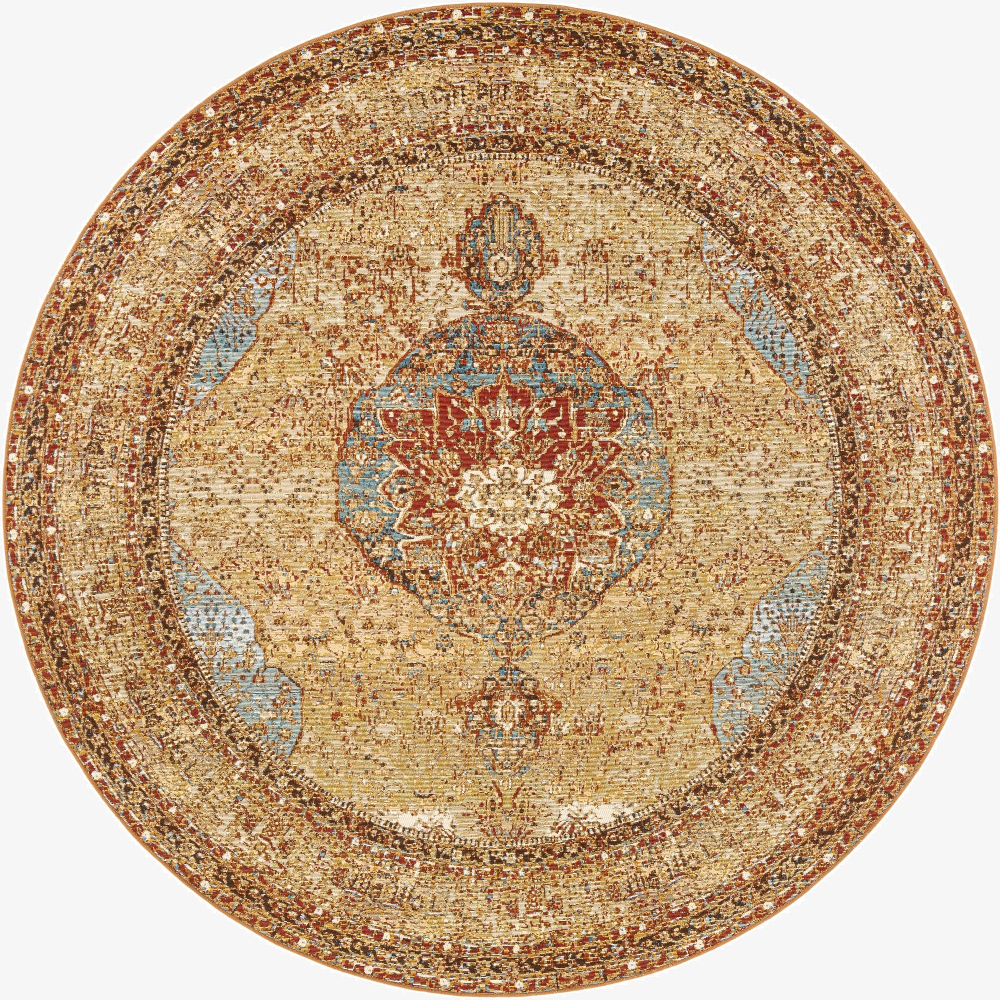 7' 10 x 7' 10  Washable Traditional Indoor / Outdoor Round Rug